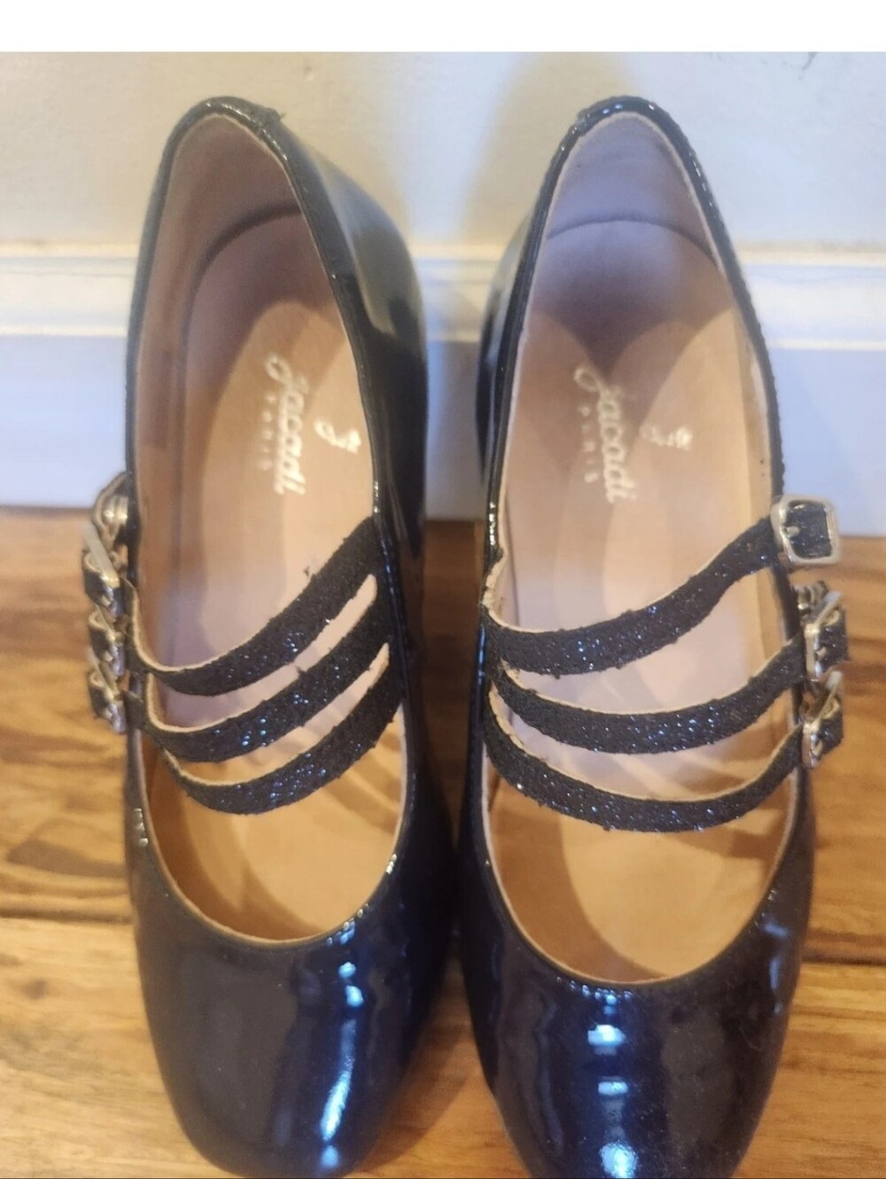Jacadi Paris Dark Blue Mary Janes W/ Glitter Straps Size 30 (US 12)